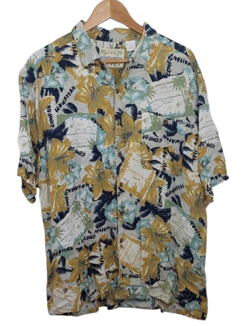 Island Fever Men's Size XL Hawaiian Shirt Floral Print Short Sleeve Rayon